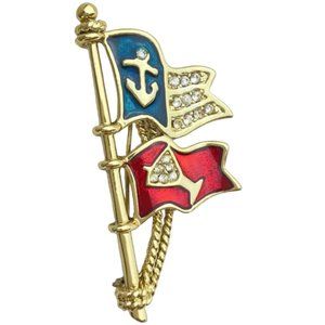 Danecraft Nautical Brooch Cocktail Party Boat Flag Rhinestone Pin